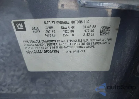 2013 Chevrolet Malibu 1Lt from USA, damaged, VIN 1G11C5SA1DF208284